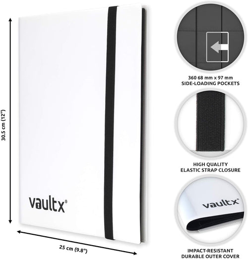 9 Pocket Standard Strap Binder, Holds 360 Trading Cards in 20 Side-Loading Pages (White)