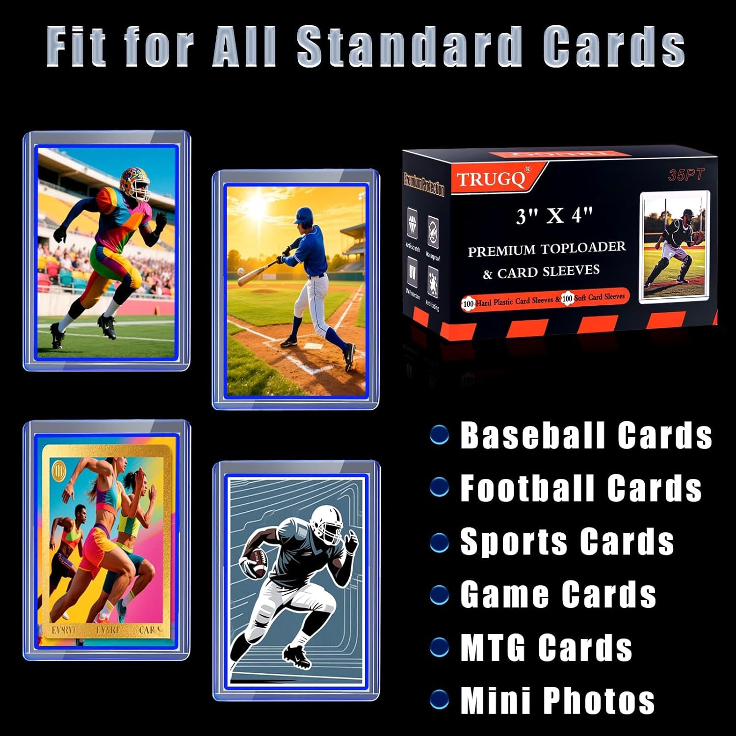 200 Card Sleeves Toploads for Cards,3" X 4" Baseball Card Protectors,Premium Standard Size Trading Hard Plastic Card Holder for Sports Football Cards(100 Hard Protectors +100 Soft Sleeves)