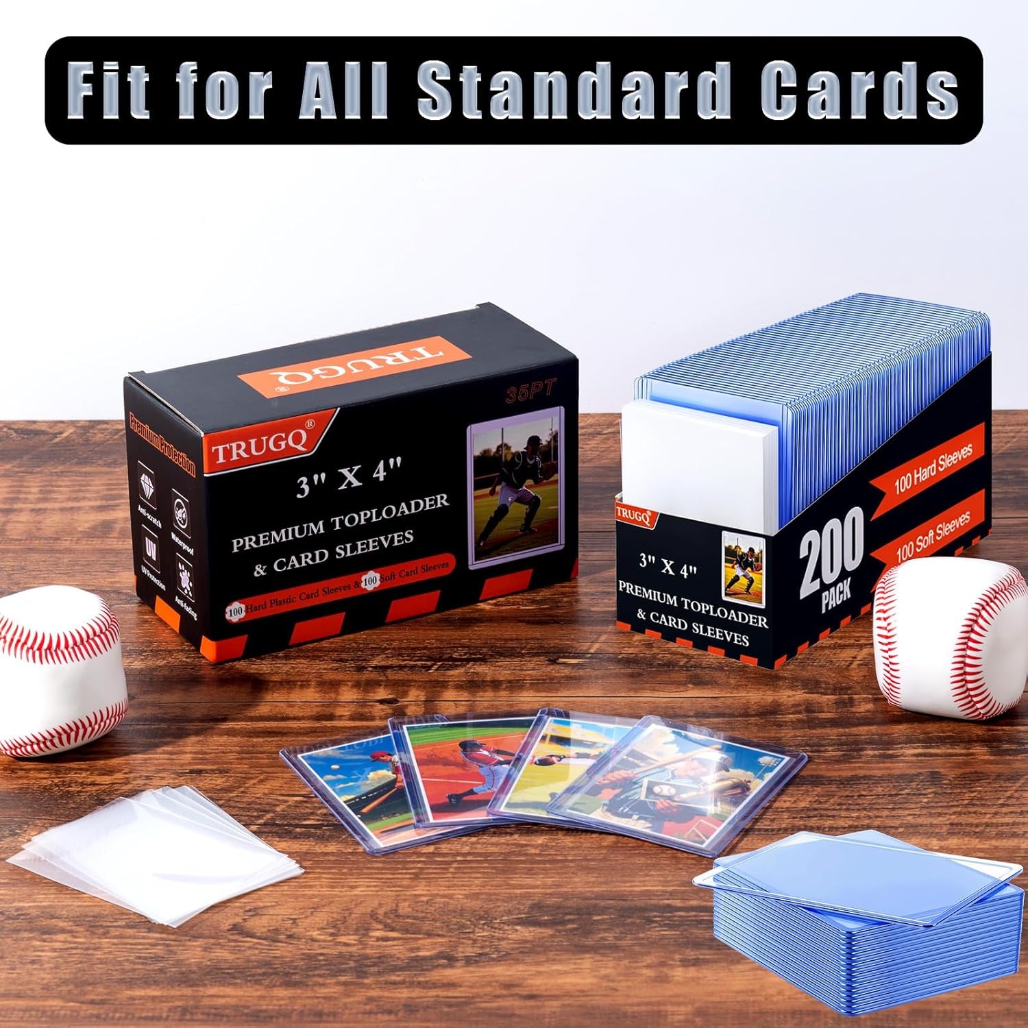 200 Card Sleeves Toploads for Cards,3" X 4" Baseball Card Protectors,Premium Standard Size Trading Hard Plastic Card Holder for Sports Football Cards(100 Hard Protectors +100 Soft Sleeves)